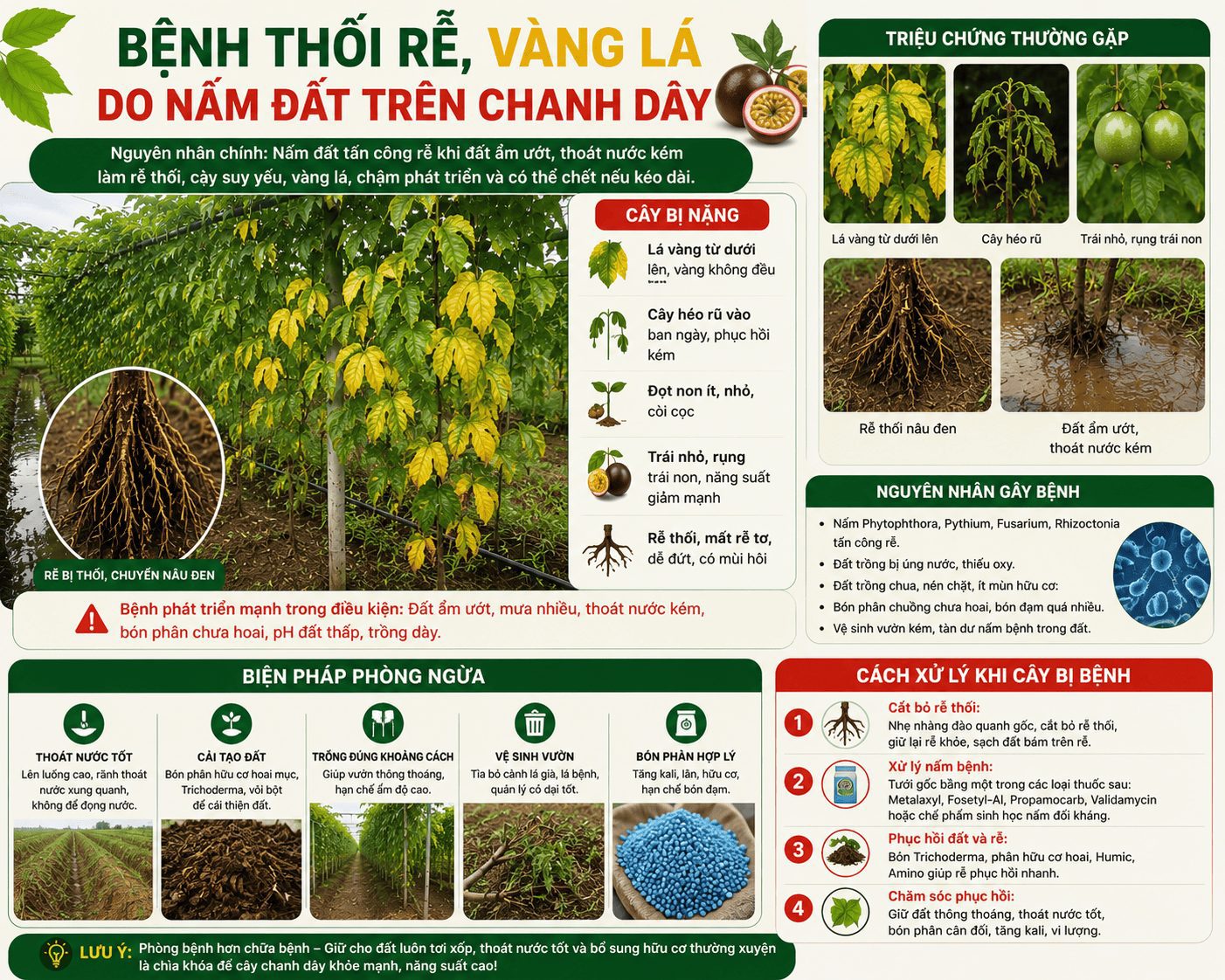 Bệnh thối rễ vàng lá do nấm đất trên cây chanh dây