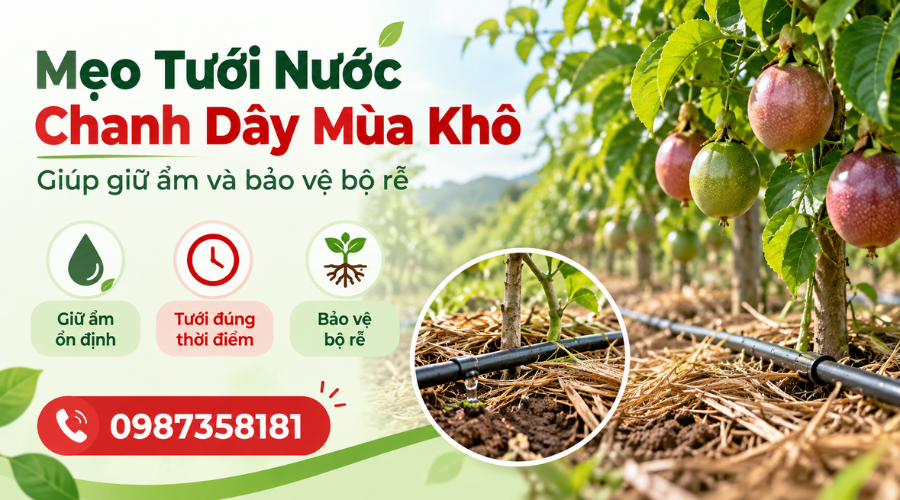 Mẹo tưới nước chanh dây mùa khô giúp giữ ẩm và bảo vệ rễ