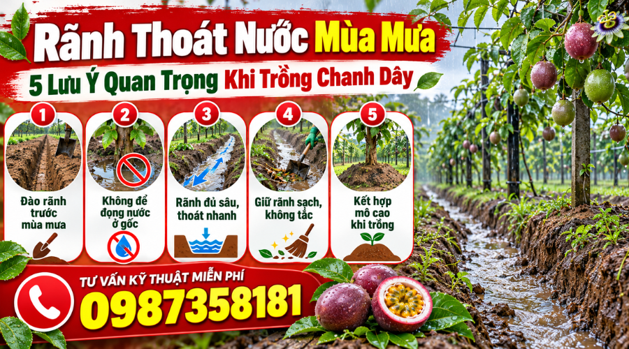 Rãnh thoát nước mùa mưa cho vườn chanh dây